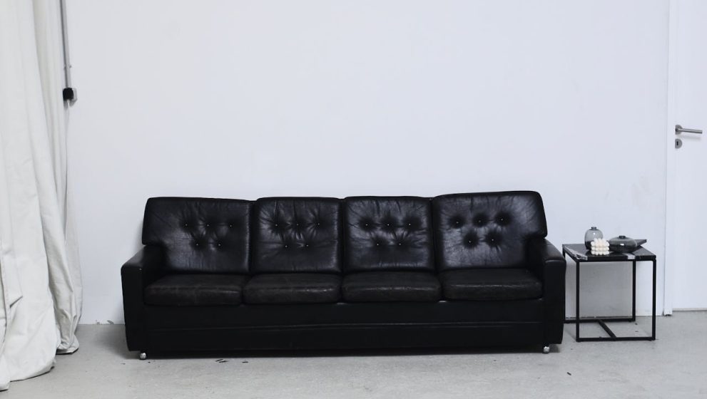 Large black leather sofa